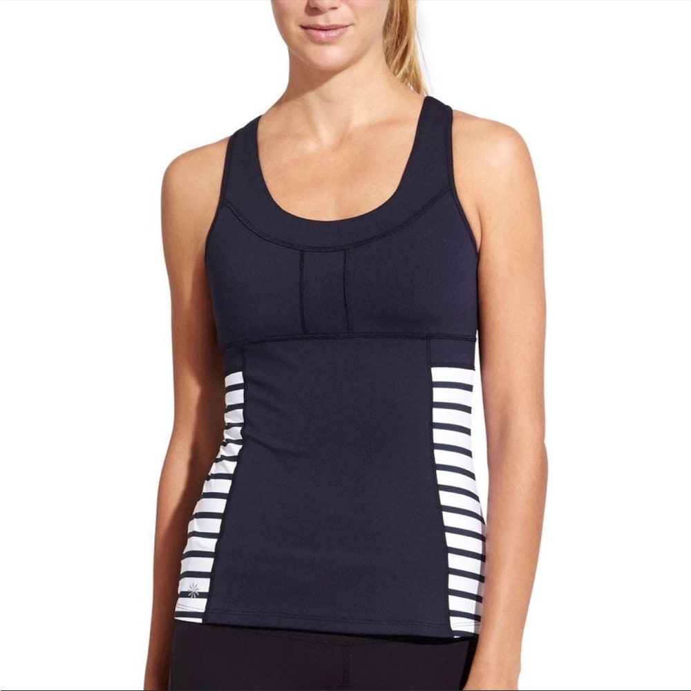 Athleta Striped Navy Blue Woman’s Athletic Tank